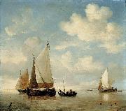 willem van de velde  the younger Dutch Smalschips and a Rowing Boat Spain oil painting artist